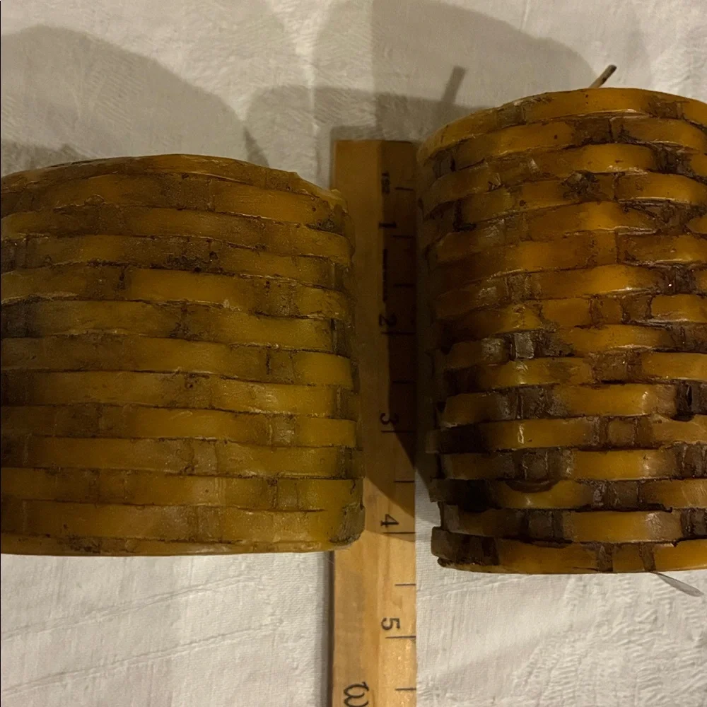 Rustic Brown Woven Basket MCM Pillar Candles Pillar Candles W/ Woven Wax Texture